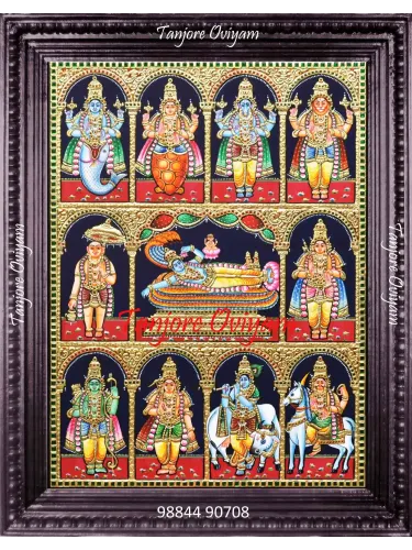 Dasavatharam Tanjore Painting - Vishnu Dashavatar Painting